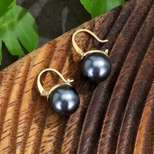Gold Black Pearl Earrings